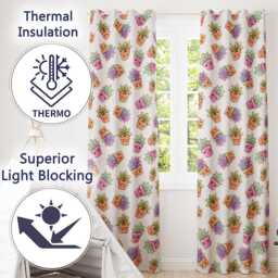 Cute Kawaii Floral Plant Pots Pastel Dots Seamless Pattern Readymade Eyelet Ring Top Thermal 100% Blackout Curtains - thumbnail 3