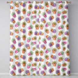 Cute Kawaii Floral Plant Pots Pastel Dots Seamless Pattern Readymade Eyelet Ring Top Thermal 100% Blackout Curtains - thumbnail 2