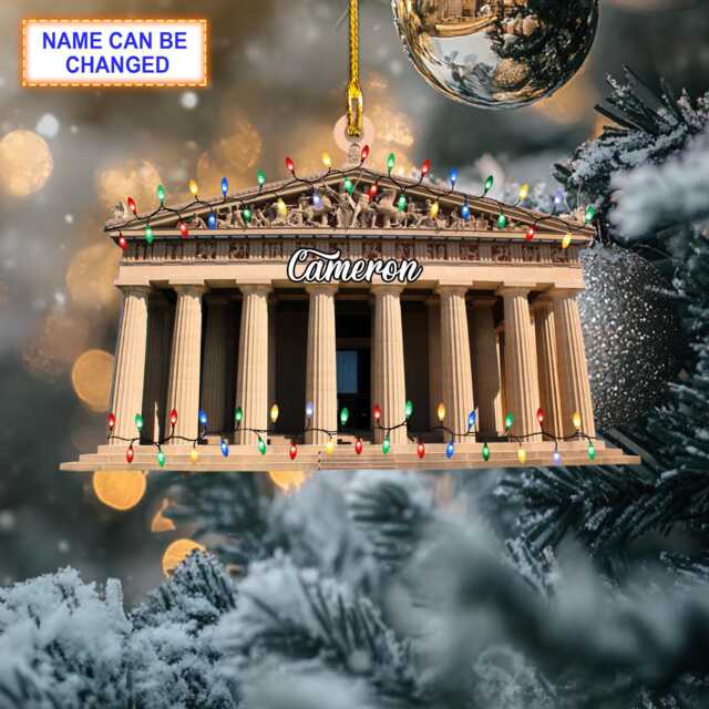 Custom Name Parthenon With Christmas Lights Personalized Ornament, Tree Hanging Decor, 2D Flat Ornament - image 1