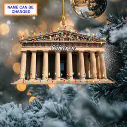 Custom Name Parthenon With Christmas Lights Personalized Ornament, Tree Hanging Decor, 2D Flat Ornament