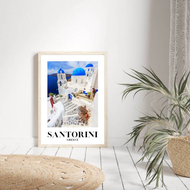 Santorini Traditional Travel Print, Greece, Poster, Coastal Modern Prints, Summer Decor, Wedding Gift, Birthday Present - image 1