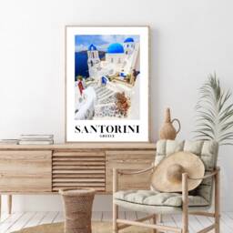 Santorini Traditional Travel Print, Greece, Poster, Coastal Modern Prints, Summer Decor, Wedding Gift, Birthday Present - thumbnail 2