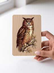 Eagle Owl Art Print - Vintage Illustration Large Wall Pine Wooden Postcard - thumbnail 1