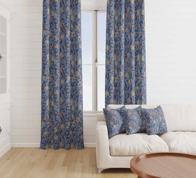 Custom Made William Morris Pomegranate Royal Blackout Lining Curtains 3 - image 1