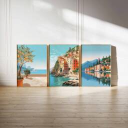 Amalfi Coast, Cinque Terre, Lake Como Travel Print Set, Set Of 3 Italy Posters, Colour Wall Art, Italian Gift - thumbnail 1