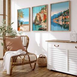 Amalfi Coast, Cinque Terre, Lake Como Travel Print Set, Set Of 3 Italy Posters, Colour Wall Art, Italian Gift - thumbnail 2