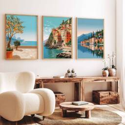 Amalfi Coast, Cinque Terre, Lake Como Travel Print Set, Set Of 3 Italy Posters, Colour Wall Art, Italian Gift - thumbnail 3