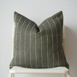 Olive Green Striped Pillow Cover Hmong Batik, Natural Dyed - thumbnail 4