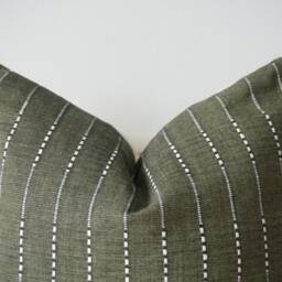 Olive Green Striped Pillow Cover Hmong Batik, Natural Dyed - thumbnail 2