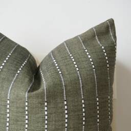 Olive Green Striped Pillow Cover Hmong Batik, Natural Dyed - thumbnail 3