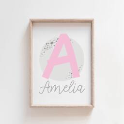 Personalised Initial Print, Girls Nursery Bedroom Wall Art, Moon, Name Print Art - thumbnail 1