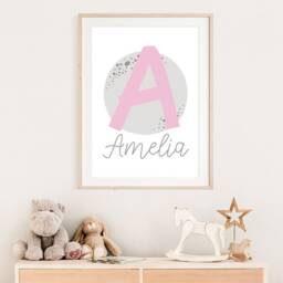 Personalised Initial Print, Girls Nursery Bedroom Wall Art, Moon, Name Print Art - thumbnail 2