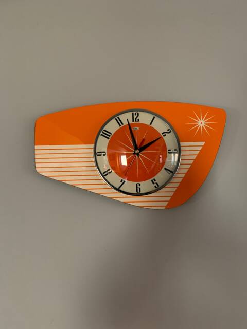 Handmade Tangerine Starburst Wall Clock Mid-Century Atomic Style - image 1