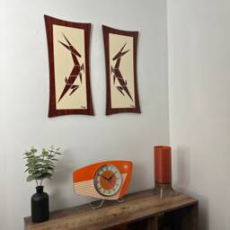 Handmade Tangerine Starburst Wall Clock Mid-Century Atomic Style - thumbnail 3