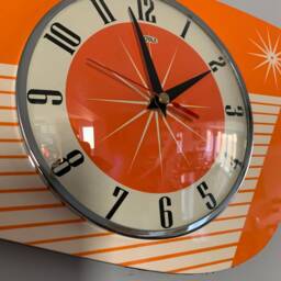 Handmade Tangerine Starburst Wall Clock Mid-Century Atomic Style - thumbnail 2