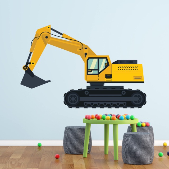 Construction Truck Wall Decal - Excavator Art Kids Playroom Bedroom Removable Vinyl Decor