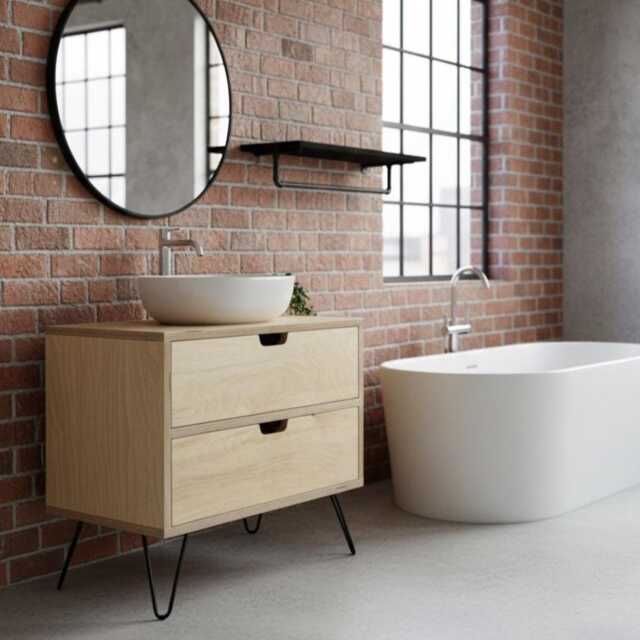 Montagu - Solid Birch Ply Wood Handmade Custom Built Bespoke Vanity Unit On Hairpin Legs - image 1