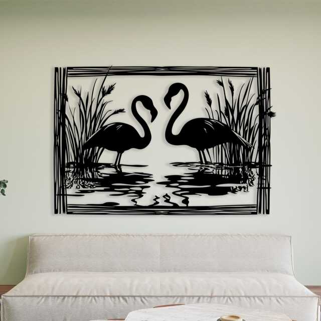 Flamingo Metal Wall Art, Romantic Black Steel Bird Silhouette - image 1