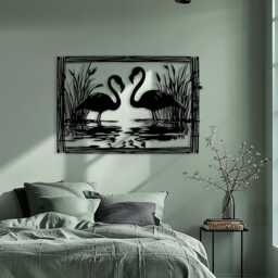 Flamingo Metal Wall Art, Romantic Black Steel Bird Silhouette - thumbnail 4