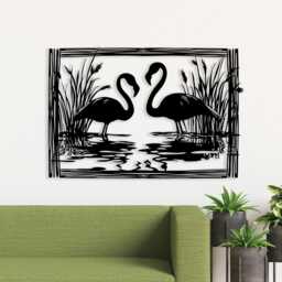 Flamingo Metal Wall Art, Romantic Black Steel Bird Silhouette - thumbnail 3