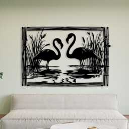 Flamingo Metal Wall Art, Romantic Black Steel Bird Silhouette