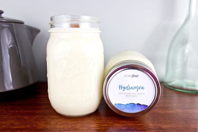 Hydrangea Soy Candle in Pint Mason Jar, Wood Wick Candle, Spring Floral Jar Hydrangea Gift - image 1