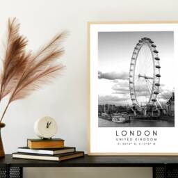London Eye Print Black & White Cityscape, United Kingdom Travel Art - thumbnail 3