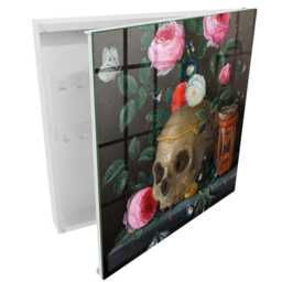 Skull & Flowers Key Cabinet For Home, Green Box Painterly Art, Lovers Of Reflective Art - thumbnail 2