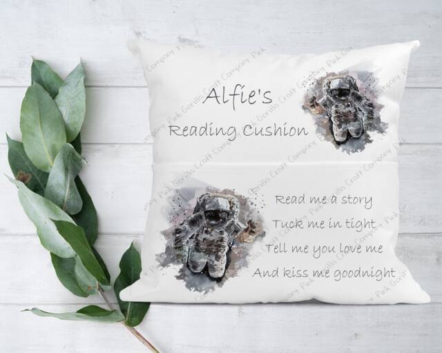 Personalised Cushion, Pocket Child Pillow, Book Holder, Pillow For Child, Sleep Aid, Astronaut Spaceman - image 1