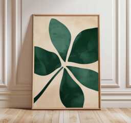 Minimalist Green Leaf Wall Art Print, Modern Botanical Poster, Large Abstract Plant Artwork, Scandinavian Nature Home Decor - thumbnail 1
