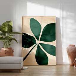 Minimalist Green Leaf Wall Art Print, Modern Botanical Poster, Large Abstract Plant Artwork, Scandinavian Nature Home Decor - thumbnail 3