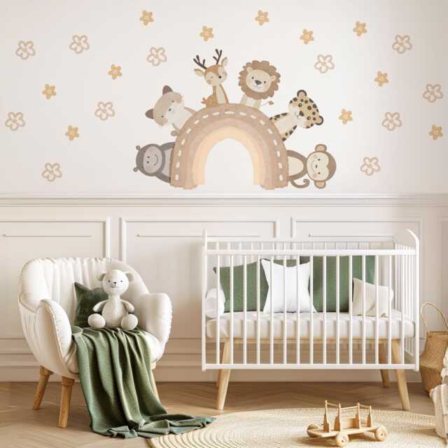 Nursery Decor Animal Wall Stickers Kids Safari Neutral Decals Baby Room - image 1