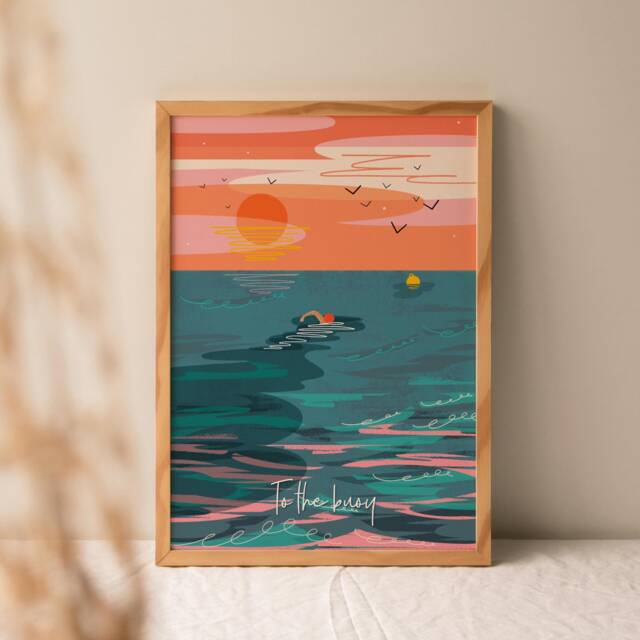 Sea Swimming Art Print Coastal Swimmer Poster, A4 - image 1