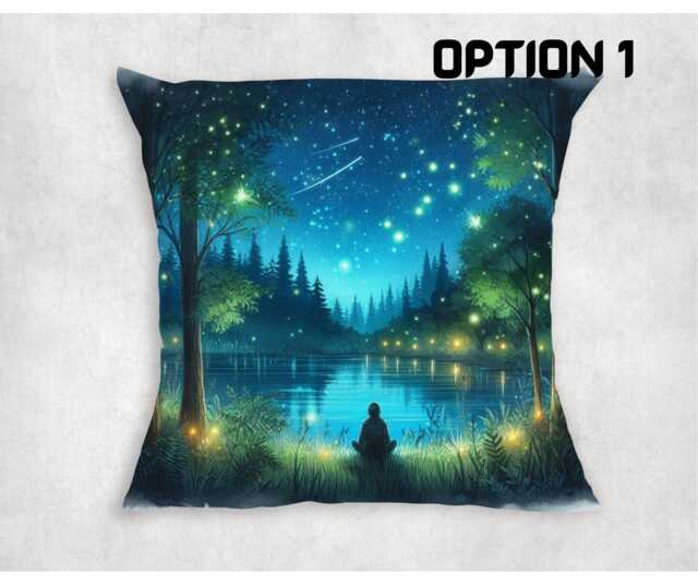 starry Night Forest Lake Cushion Cover Canvas Home Decor - image 1