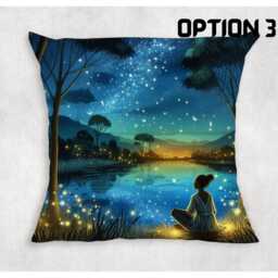 starry Night Forest Lake Cushion Cover Canvas Home Decor - thumbnail 3