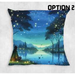 starry Night Forest Lake Cushion Cover Canvas Home Decor - thumbnail 2