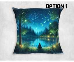 starry Night Forest Lake Cushion Cover Canvas Home Decor - thumbnail 1