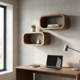 Shelving Floating Wooden Round Shelves /Shelving Unit Book Shelf Wall Bath Solid Wood Designers Handmade Shelving Furniture - thumbnail 3