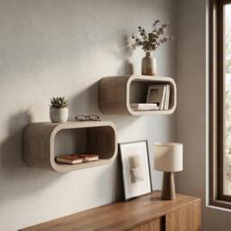Shelving Floating Wooden Round Shelves /Shelving Unit Book Shelf Wall Bath Solid Wood Designers Handmade Shelving Furniture