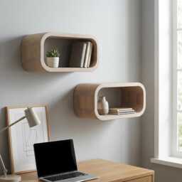 Shelving Floating Wooden Round Shelves /Shelving Unit Book Shelf Wall Bath Solid Wood Designers Handmade Shelving Furniture - thumbnail 2