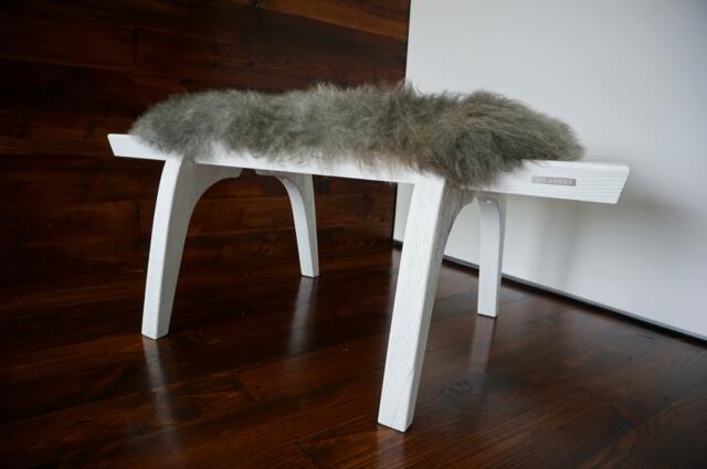 Minimalist White Oak Bench Silver Pelssau Sheepskin, Scandinavian Design - image 1