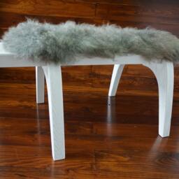 Minimalist White Oak Bench Silver Pelssau Sheepskin, Scandinavian Design - thumbnail 3