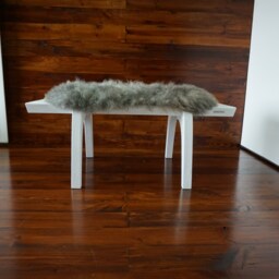 Minimalist White Oak Bench Silver Pelssau Sheepskin, Scandinavian Design - thumbnail 2