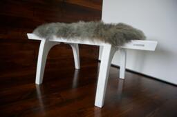 Minimalist White Oak Bench Silver Pelssau Sheepskin, Scandinavian Design