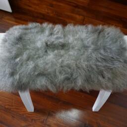 Minimalist White Oak Bench Silver Pelssau Sheepskin, Scandinavian Design - thumbnail 4