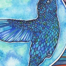 Blue Hummingbird - Print Of Watercolour Artwork Beautiful Turquoise Inca Sunset Stained Glass Full Moon Andean Andes Sun Bird Wall Art Avian - thumbnail 2