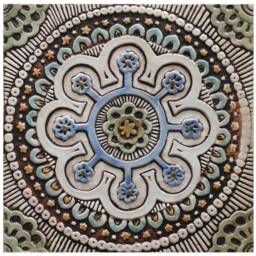4 Handmade Ceramic Tile , Ethnic Mosaic Wall Art, Matt Blue - 30cm/11.8 - thumbnail 2