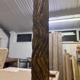 Hand Carved Reclaimed Wood Floor Lamp - Sculptural Rustic Statement Lighting - thumbnail 3