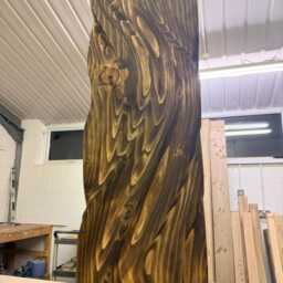 Hand Carved Reclaimed Wood Floor Lamp - Sculptural Rustic Statement Lighting - thumbnail 2