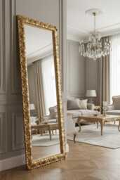 Large Classic Baroque Mirror Antique Gold Leaf cm. 68x188 - Made in Italy Full Length Mirror Victorian Style Home Furniture Item #4013 - thumbnail 1